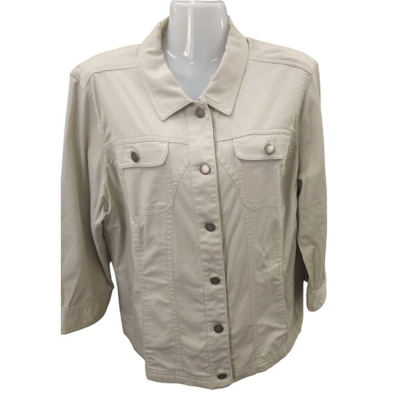 Christopher & Banks Beige Button Front Womens Jacket Size L Lightweight Casual - Picture 1 of 16